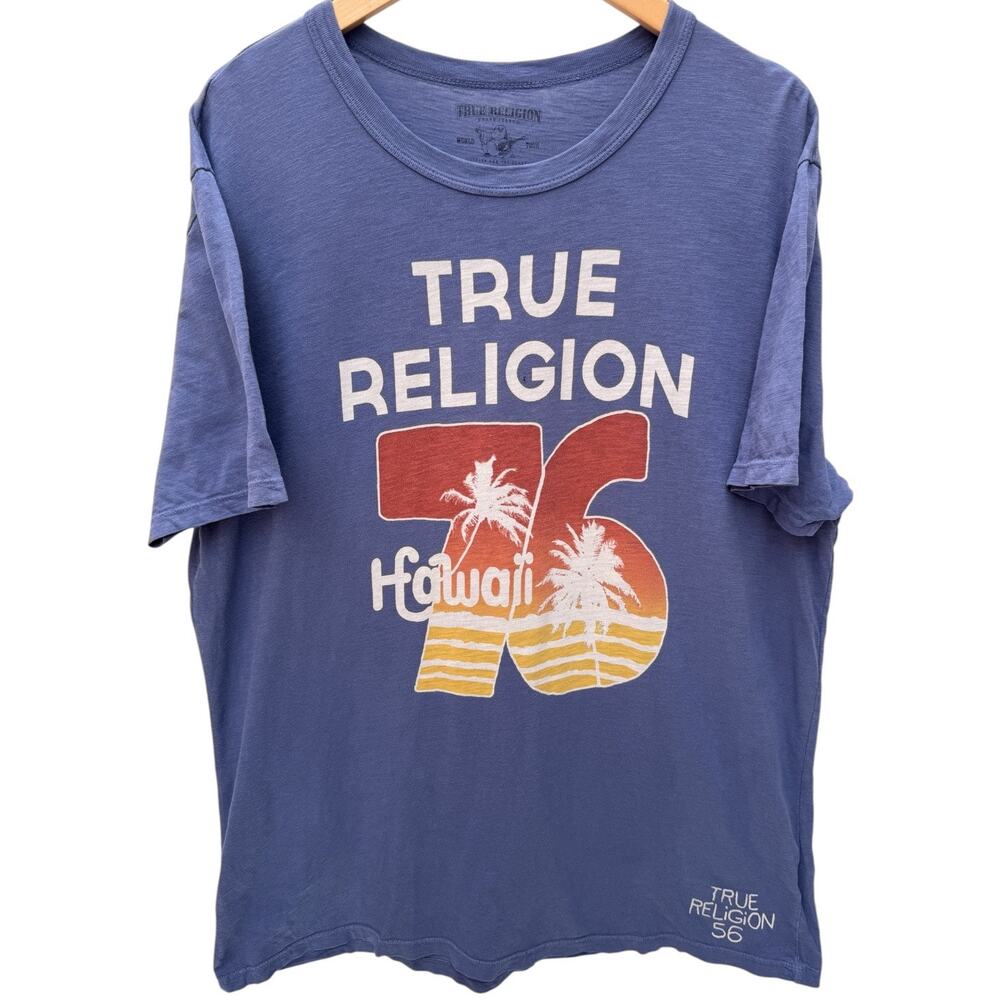 True Religion Graphic T Shirt Mens XXL Blue Logo Streetwear Designer Tee
